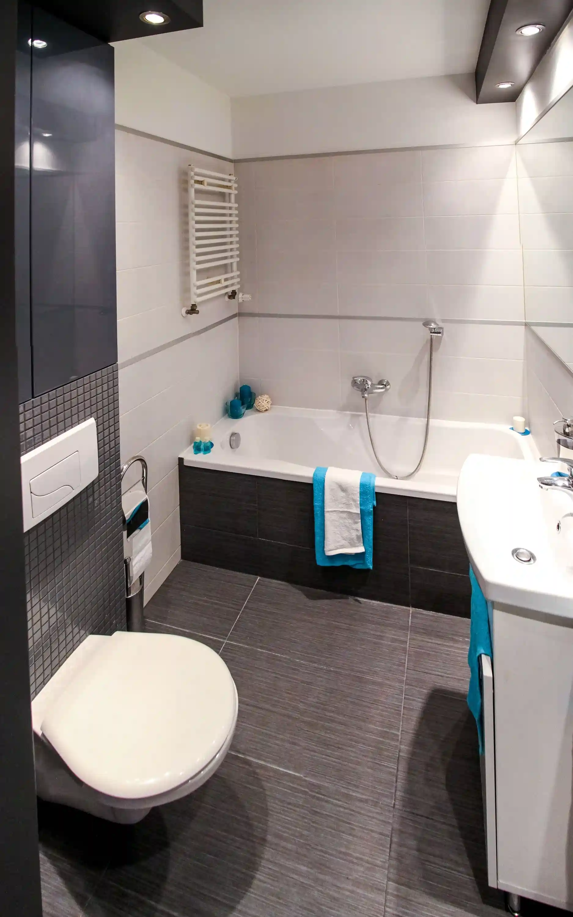 Dark gray bathroom with mosaic tile in a Selma home
