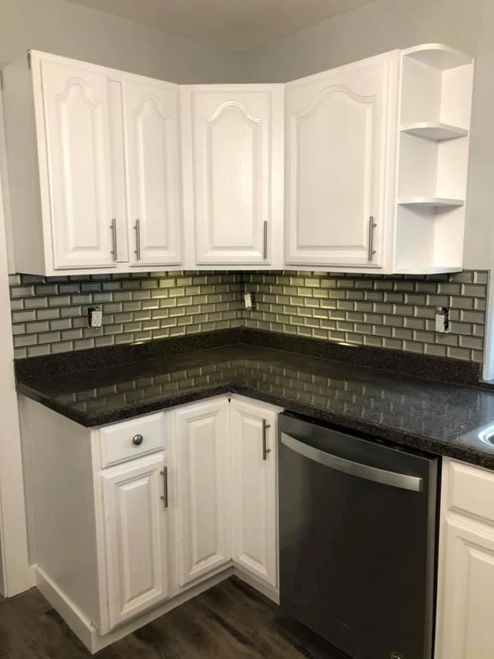 Glass subway tile backsplash in a Universal City kitchen